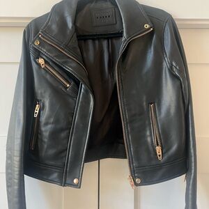 Blank NYC Black Leather Jacket with Gold Zippers